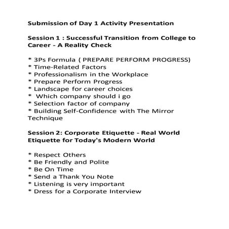 Submission of day 1 Activity presentation
