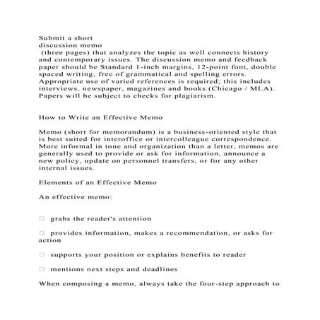 Submit a short discussion memo (three pages) that analyzes the t.docx