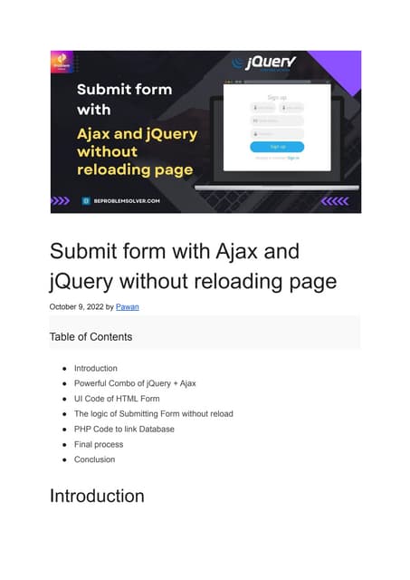 Submit Form With Ajax And Jquery Without Reloading Page Pdf Submit Form With Ajax And Jquery Without Reloading Page Pdf