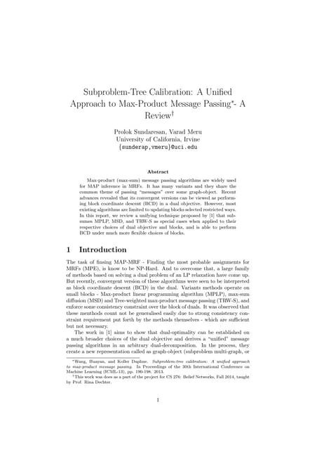 Subproblem-Tree Calibration: A Unified Approach to Max-Product Message Passin...