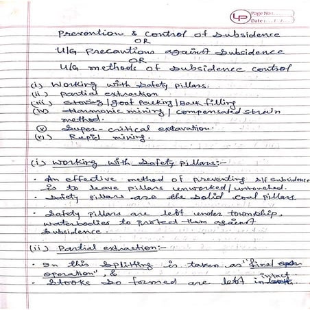 Subsidence notes (prevention and control of subsidence | PDF