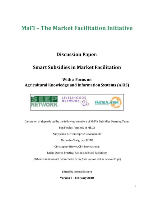 MaFI Subsidies Discussion Paper