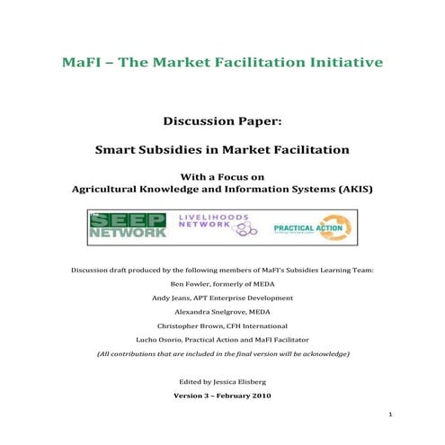MaFI Subsidies Discussion Paper