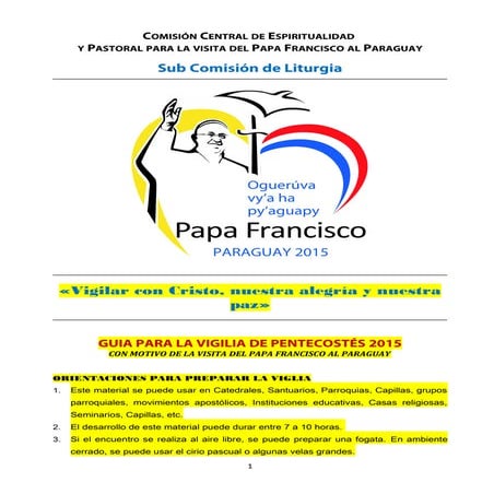 Guía para la Vigilia de Pentecostés 2015