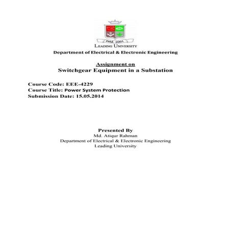 Switchgear Equipment in a Substation