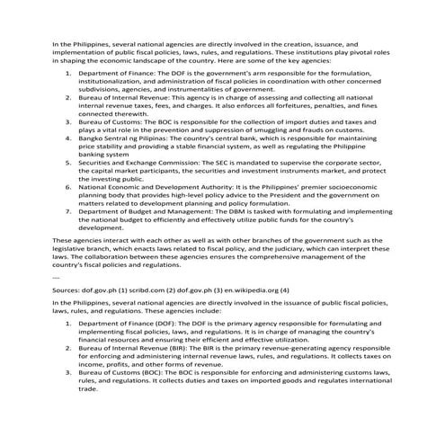 Various National Agencies Directly Involved in the Issuance of Public