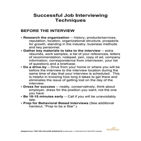 Successful job interviewing techniques
