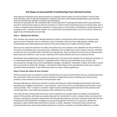 Successfully Transitioning your Dental Practice 