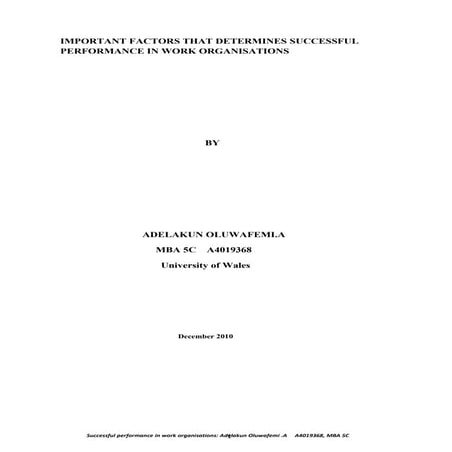 Successful performance in work organisations