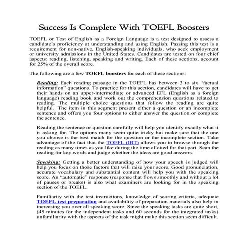 Success is complete with toefl boosters