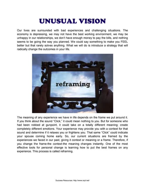 Unusual Vision | Success Resources Richard Tan