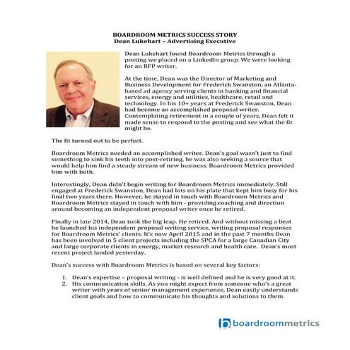 Boardroom Metrics Success Story - Advertising Executive