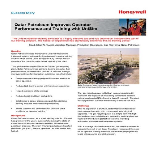 Qatar Petroleum Improves Operator Performance and Training with UniSim