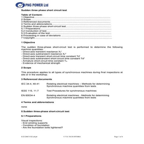 Sudden three phase short-circuit test