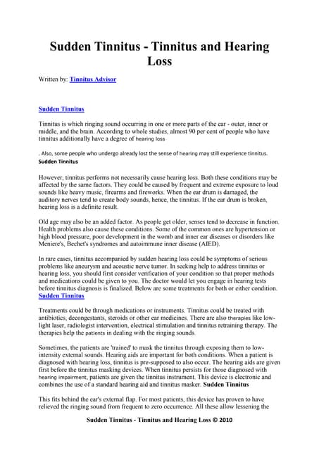 Sudden tinnitus   tinnitus and hear...