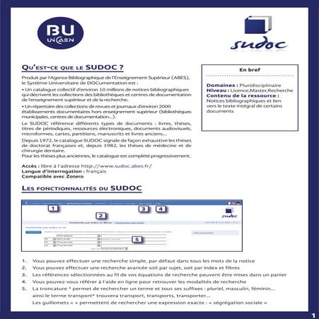SUDOC, mode d'emploi | PDF
