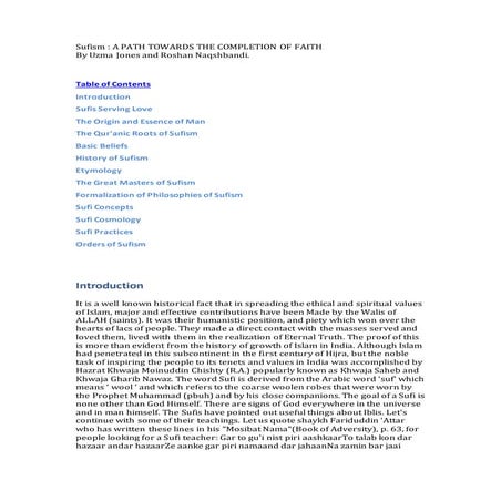 Sufism : A PATH TOWARDS THE COMPLETION OF FAITH | DOCX