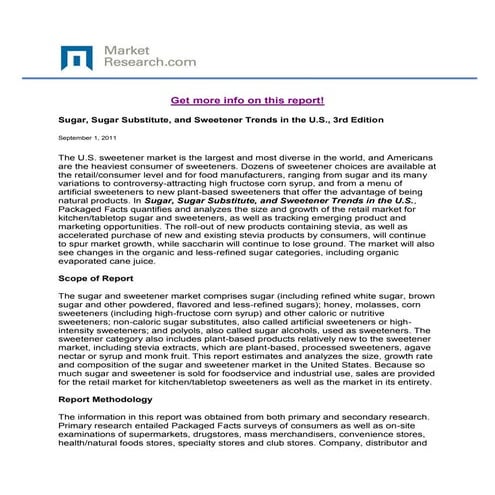 Sugar, Sugar Substitute, and Sweetener Trends in the U.S., 3rd Edition