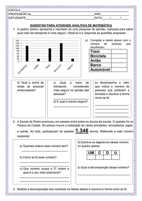 Sugestão de atividade avaliativa de...