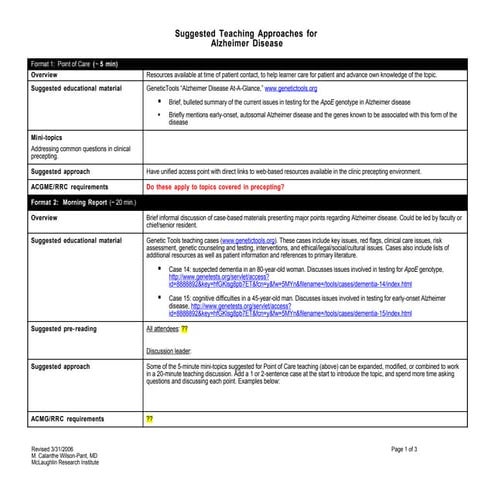 Alzheimers disease genetics teaching resources