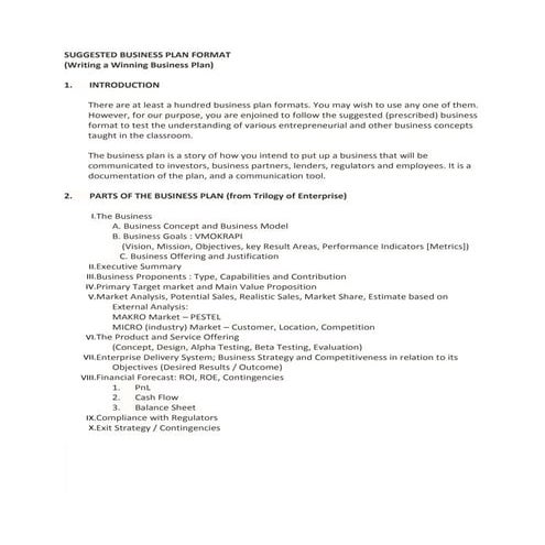 Suggested business plan format | DOCX | Business Accounting & Finance ...