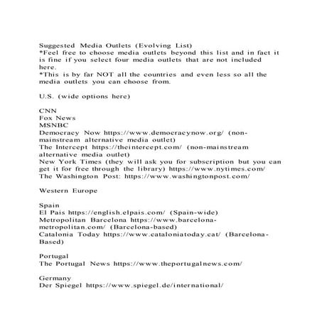 Suggested media outlets (evolving list)feel free to choose medi