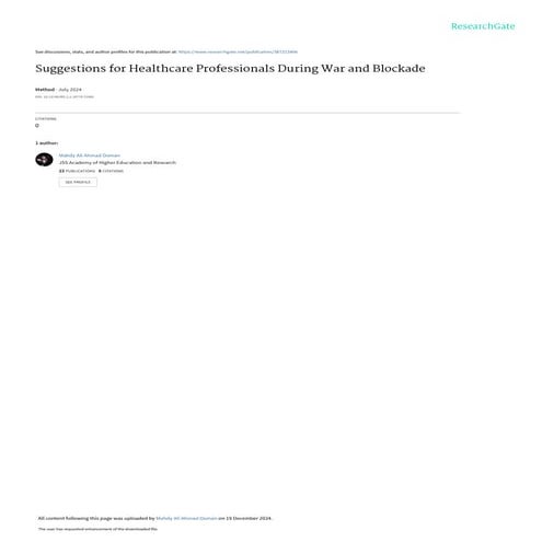 Suggestions for Healthcare Professionals During War and Blockade | PDF