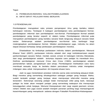 perbezaan individu dalam pembelajaran dan sifat pelajar yang berjaya
