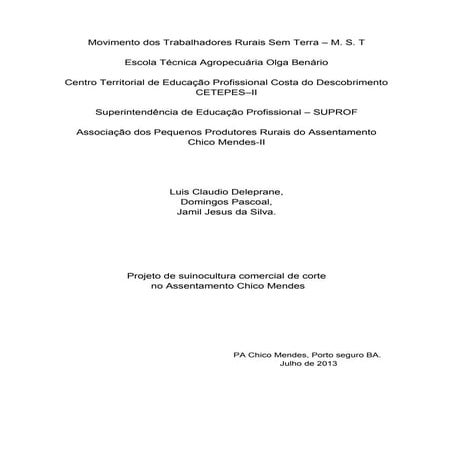 projeto de suinocultura (trabalho do curso de técnico agrícola)
