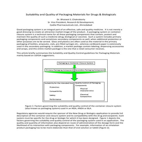 Suitability and quality of packaging materials for drugs | PDF