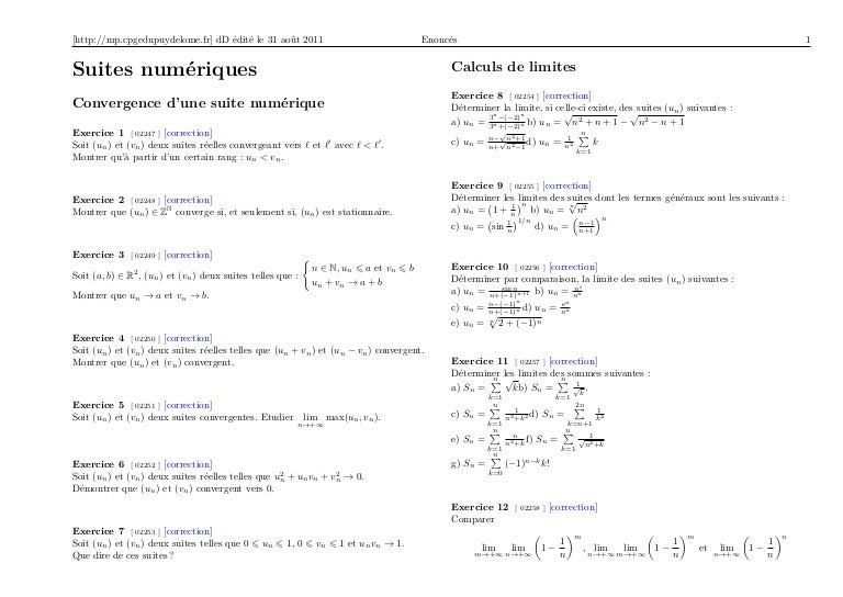 Exercices Corrigés Suites Arithmétiques Géométriques Pdf Bac Pro