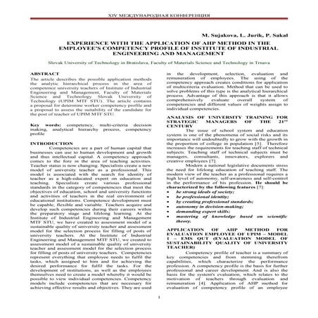 EXPERIENCE WITH THE APPLICATION OF AHP METHOD IN THE EMPLOYEE'S COMPETENCY PR...