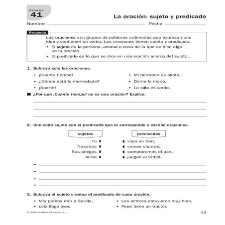 Sujeto predicado 4 PRIMARIA LENGUA SANTILLANA