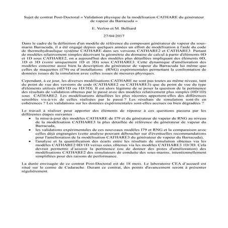Validation physique de la modélisation CATHARE du générateur de vapeur Barracuda