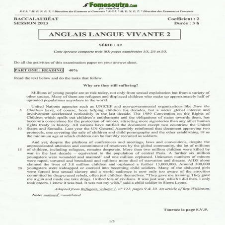 Sujets anglais bac_a2_2013