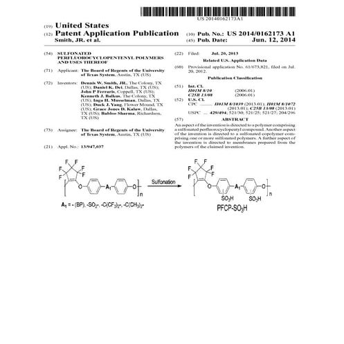 Sulfonated perfluorocyclopentenyl polymers and uses thereof