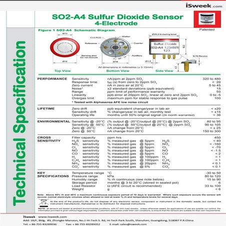 Sulfur dioxide sensor 4 electrode - so2-a4