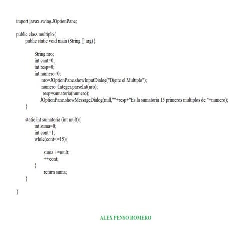 Sumatoria de los primero 15 multiplos. en java