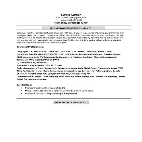 Asp.Net_ Developer Resume Remotely