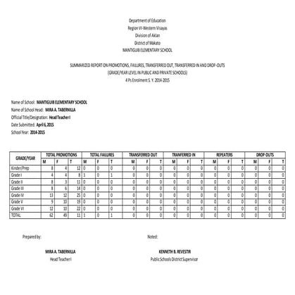 Summarized report on promotion 2014 2015