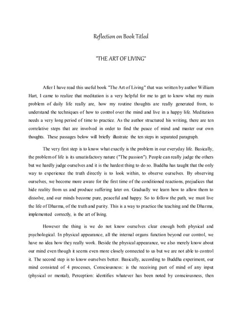 Summary of the art of living