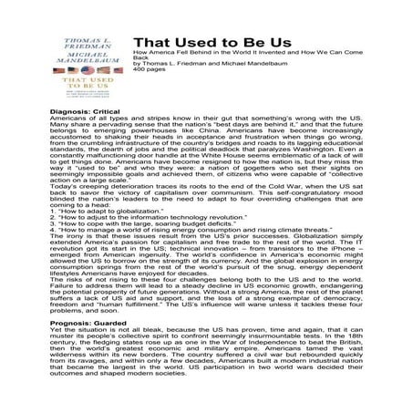 Summary - That Used to Be Us - How America Fell Behind in the World It Invent...