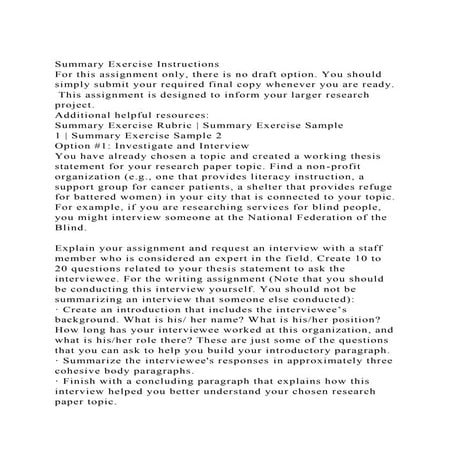Summary Exercise InstructionsFor this assignment only, there is .docx