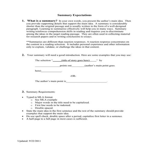 Summary expectations