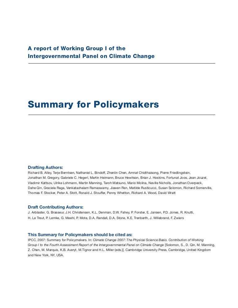 Summary for policy makers