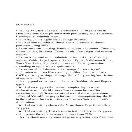 SUMMARY· Having 5+ years of overall professional IT experi.docx