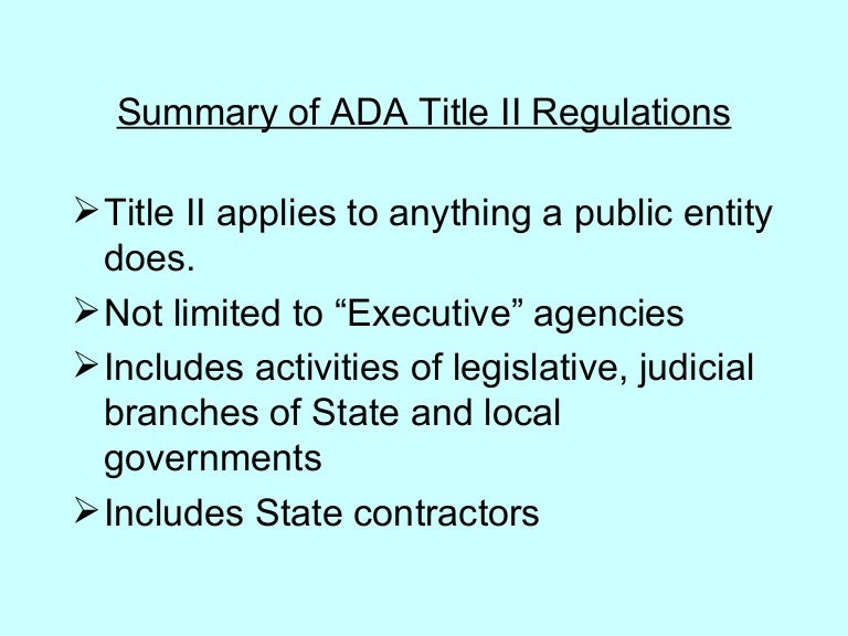 Summary Of ADA Title II Regulations