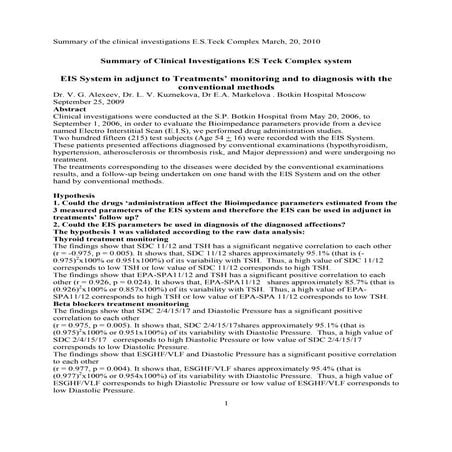 Summary of clinical investigations es teck complex system