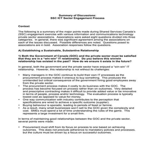 Summary of Discussions  SSC ICT Sector Engagement Process 
