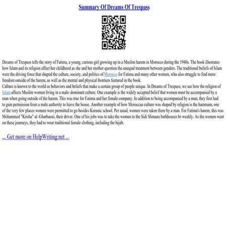 Summary Of Dreams Of Trespass | PPT
